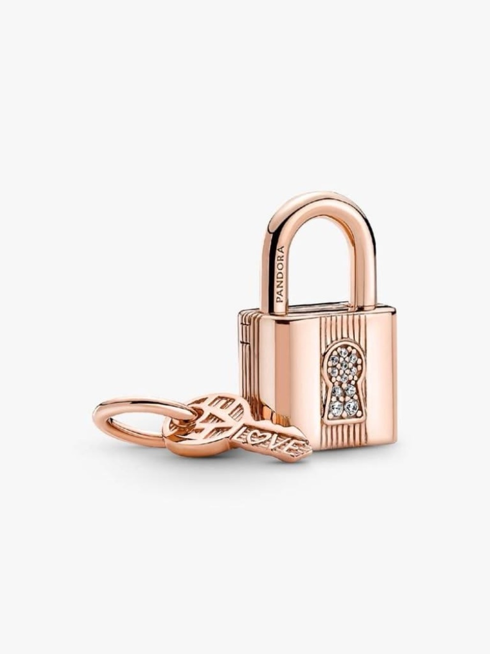 Pandora Rose Gold Padlock and Key Charm with CZ Accents